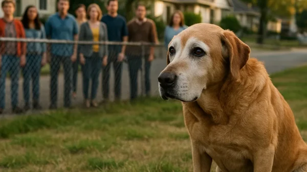 Old Dog Left Behind Refuses to Leave Yard, Uniting Neighborhood