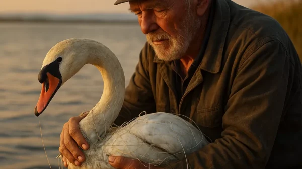 Retired Fisherman Rescues Injured Swan Tangled in Fishing Line