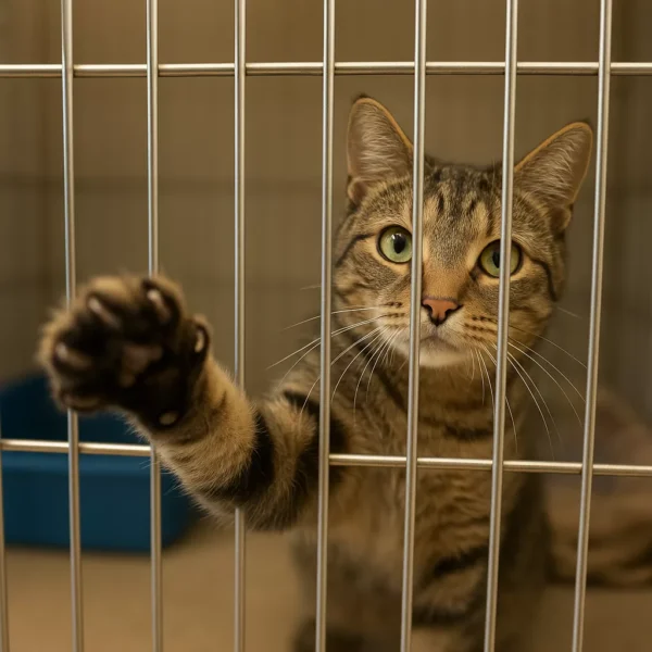 Shelter Cat Reaches Out to Passersby, Saved by One Woman’s Notice